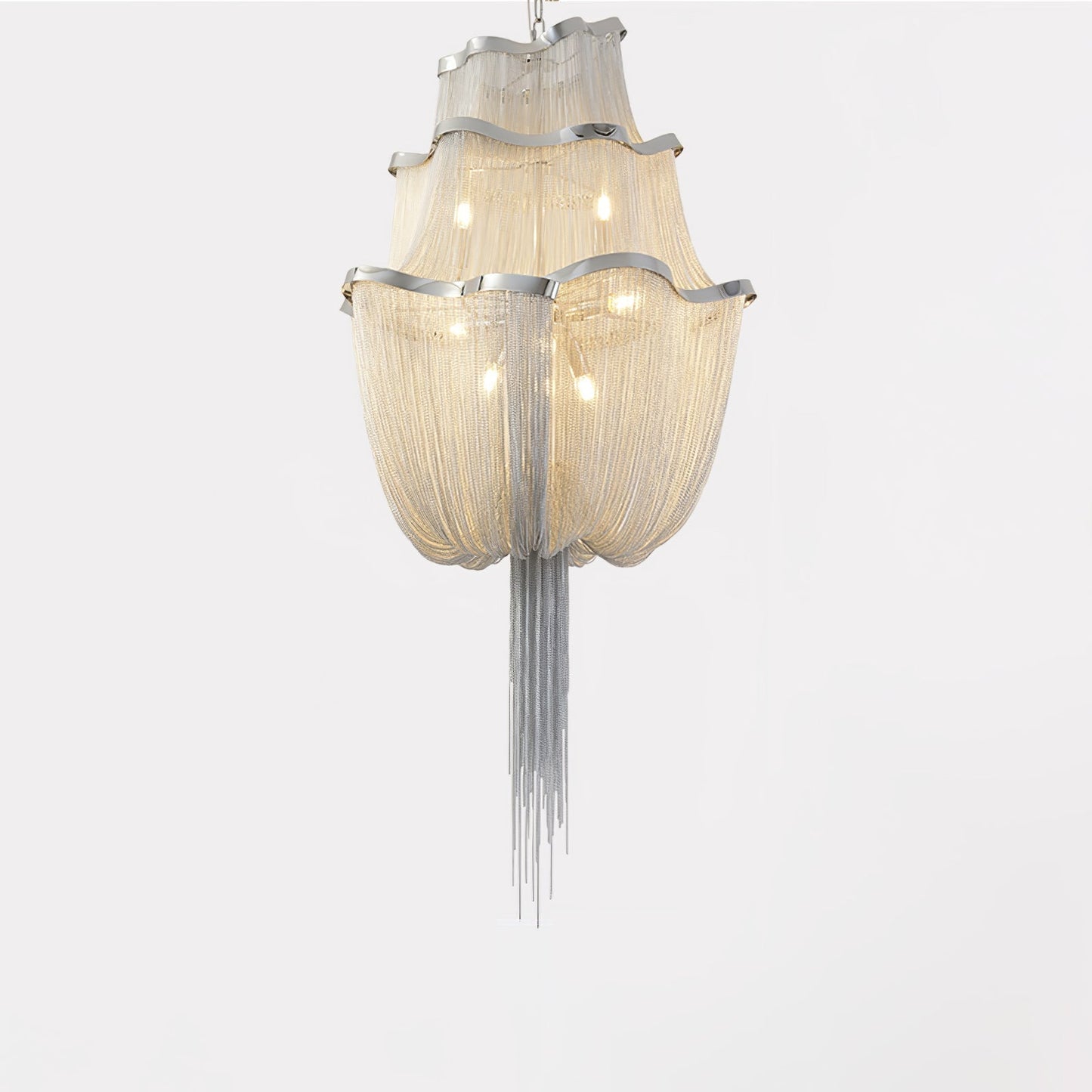 Chains Shimmering Chandelier Three layers Dia 25.6″ x H 47.2″ / Dia 65cm x H 120cm / Silver Chandelier