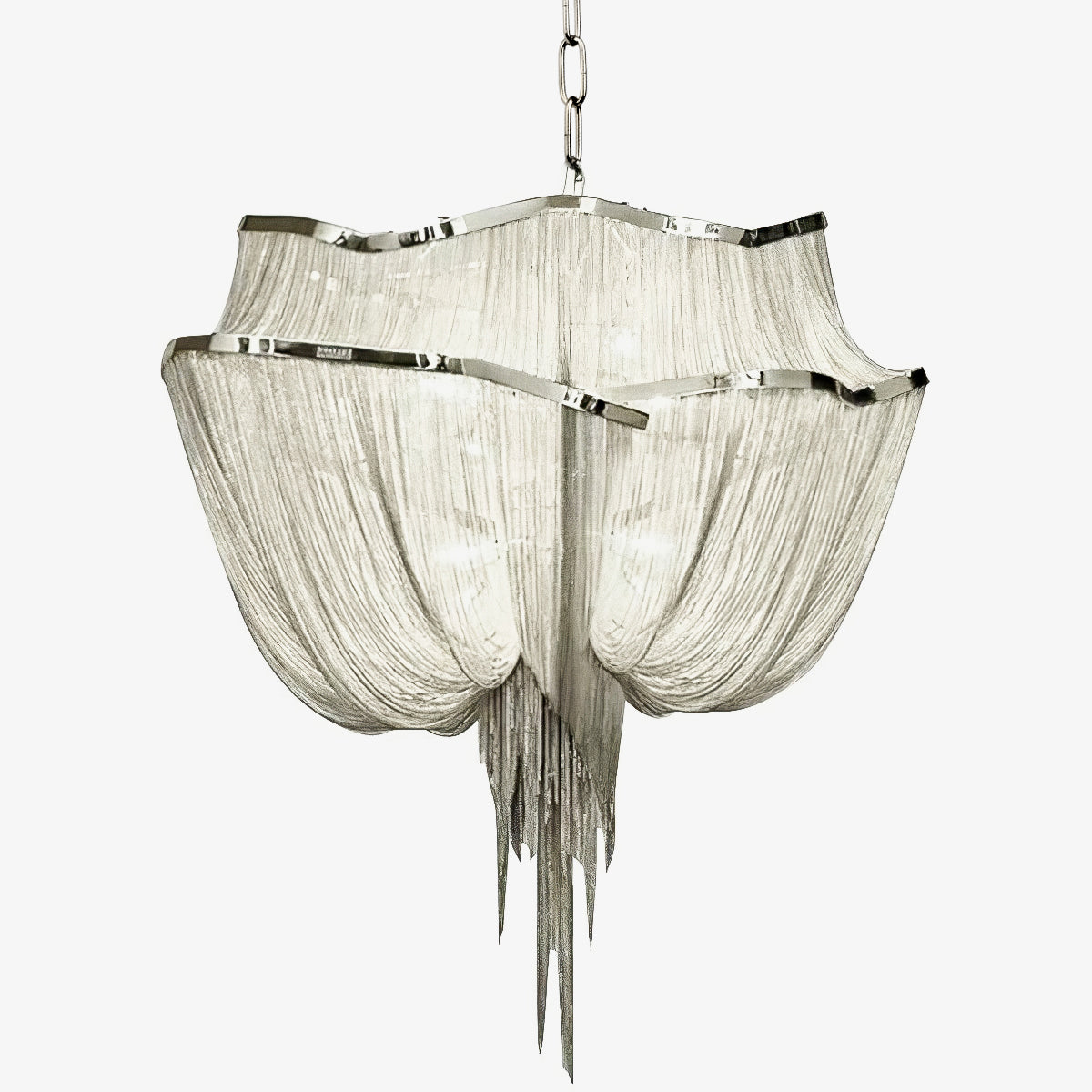 Chains Shimmering Chandelier Long L 35.4″ x W 27.6″ x H 27.6″ / L 90cm x W 70cm x H 70cm / Silver Chandelier