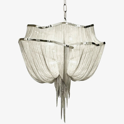 Chains Shimmering Chandelier Long L 35.4″ x W 27.6″ x H 27.6″ / L 90cm x W 70cm x H 70cm / Silver Chandelier