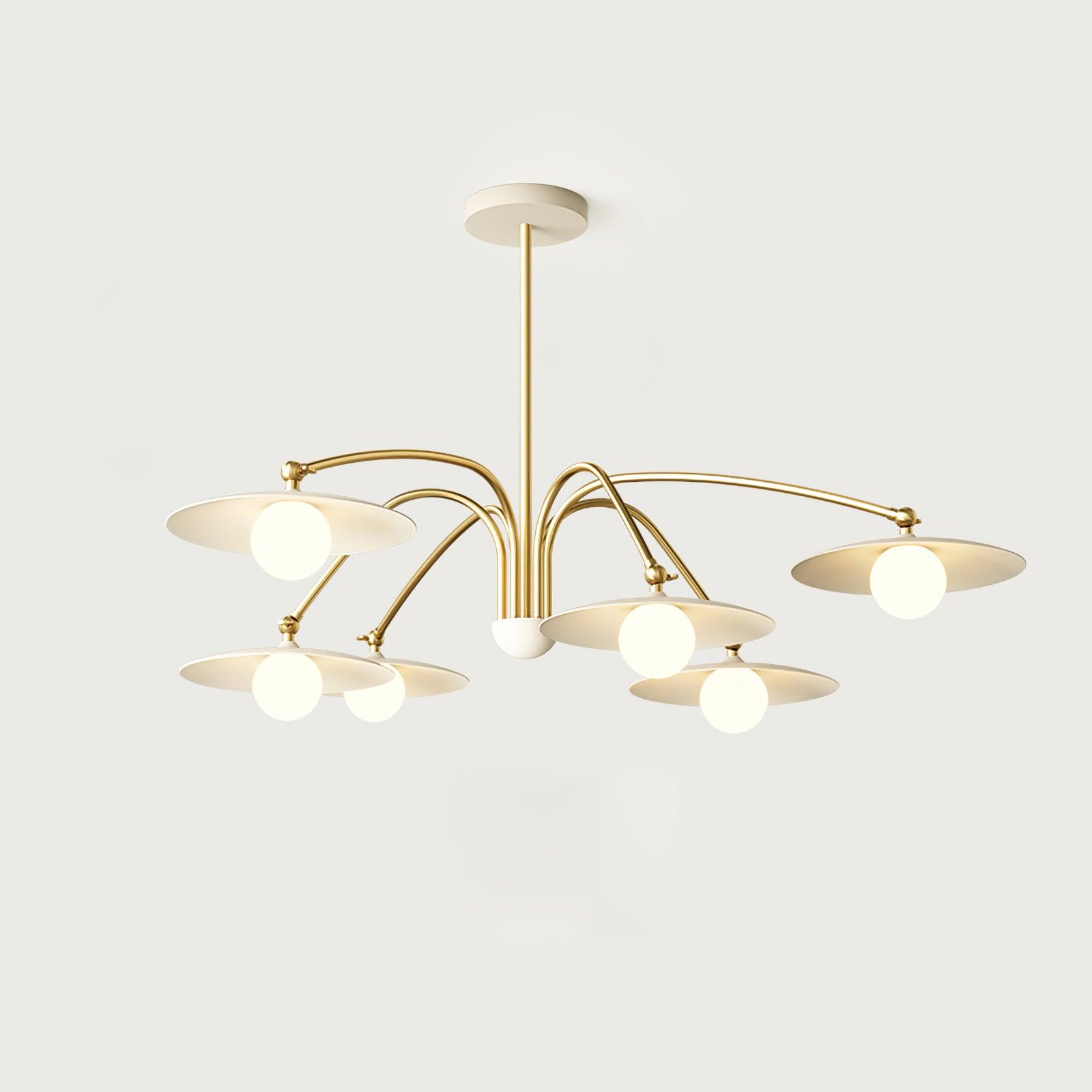 Champignon Chandelier 6 heads ? 43.3″ x H 10.8″ / Dia 110cm x H 27.5cm / Gold & White Chandelier