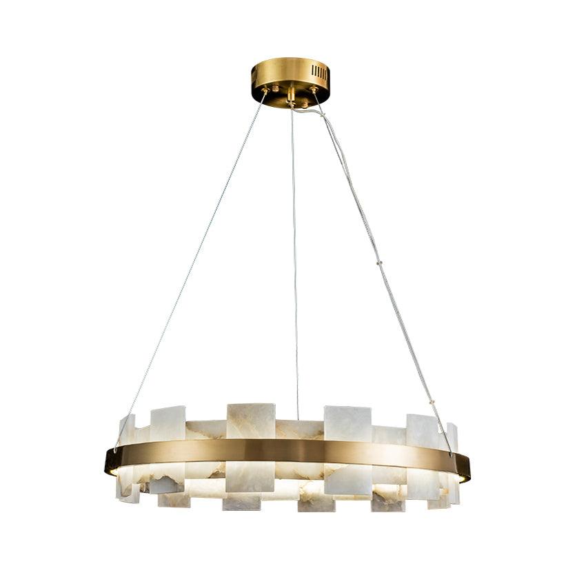 Alabaster Halo Chandelier Model A Φ 23.6″ x H 59″ / Dia 60cm x H 150cm / Brass + White Chandelier