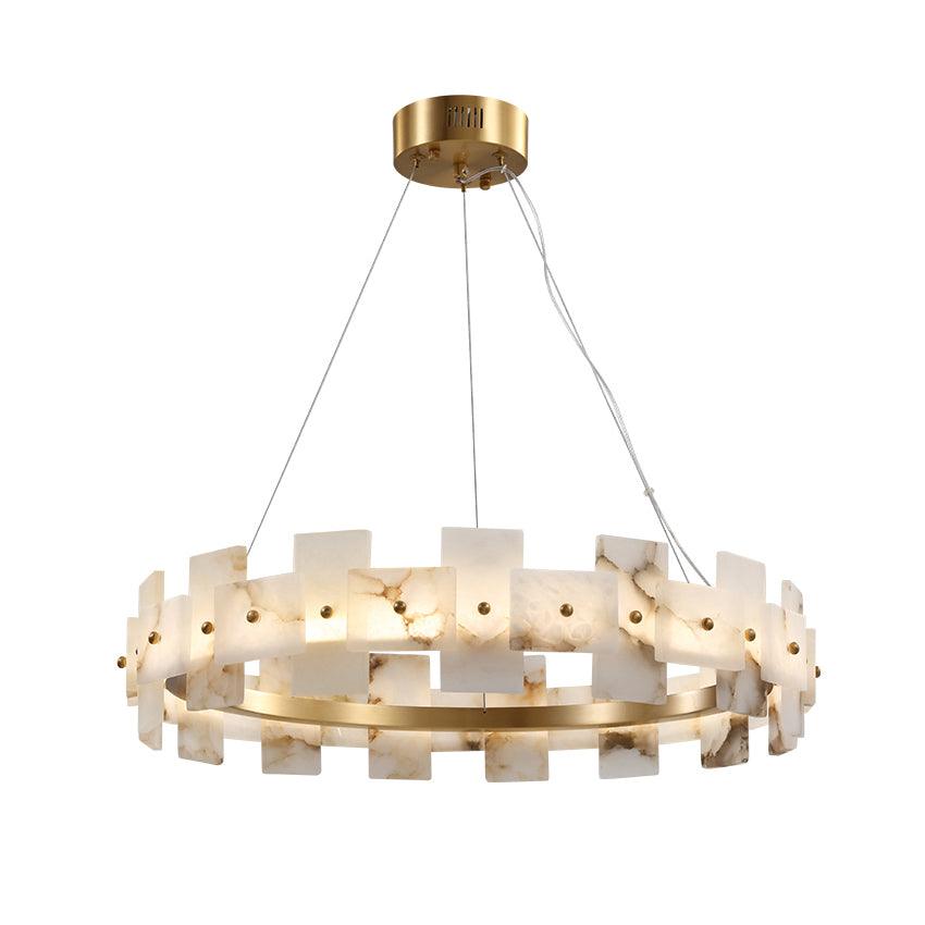 Alabaster Halo Chandelier Model B Φ 23.6″ x H 59″ / Dia 60cm x H 150cm / Brass + White Chandelier