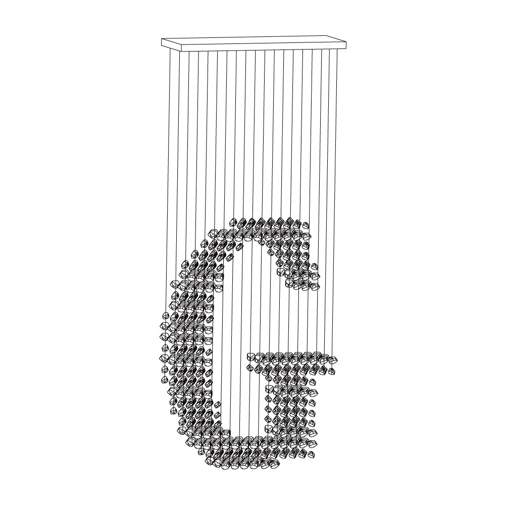 Charcoal Chandeliers G to L Long canopy G: L 39.4″ x W 13.8″ x H 98.4″ / L100cm x W 35cm x H 250cm / Black / Warm Light