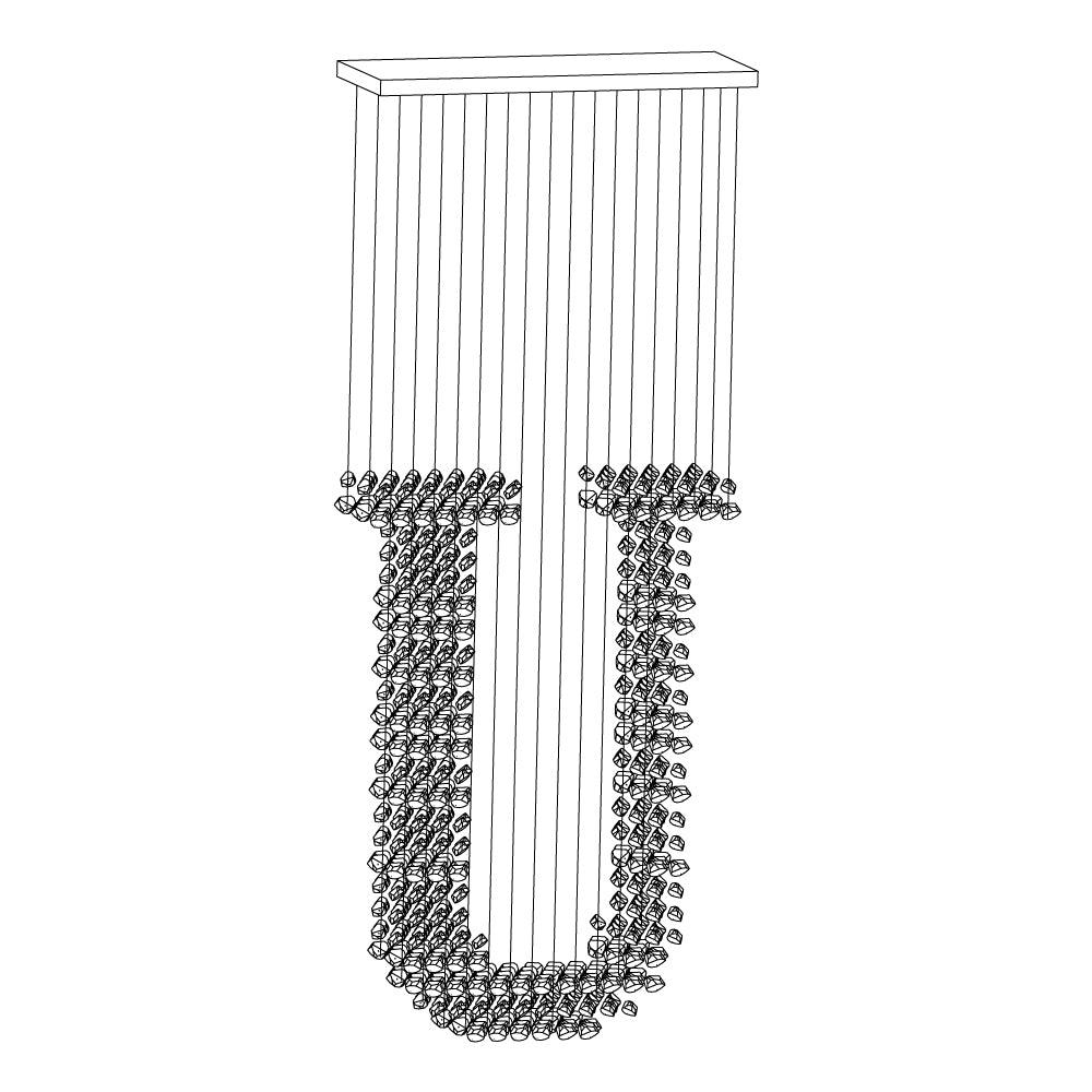 Charcoal Chandeliers S to Z Long canopy U: L 39.4″ x W 13.8″ x H 98.4″ / L100cm x W 35cm x H 250cm / Black / Warm Light