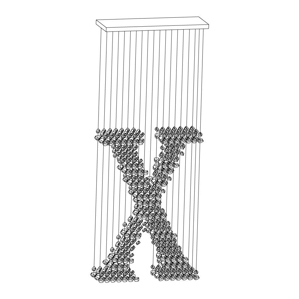 Charcoal Chandeliers S to Z Long canopy X: L 39.4″ x W 13.8″ x H 98.4″ / L100cm x W 35cm x H 250cm / Black / Warm Light