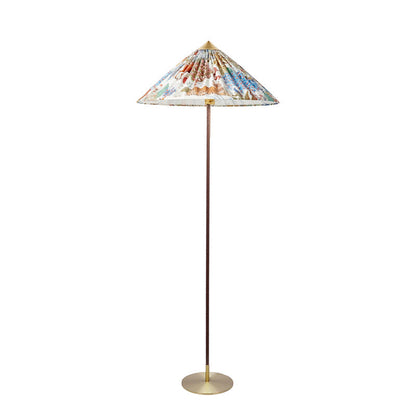 9602 Floor Lamp ? 24.8″ x H 60.6″ / Dia 63cm x H 154cm / Printed fabric lampshade & Dark brown light pole / US plug