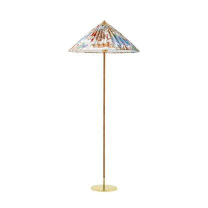 9602 Floor Lamp Dia 24.8″ x H 60.6″ / Dia 63cm x H 154cm / Printed fabric lampshade & Brown light pole / US plug Floor