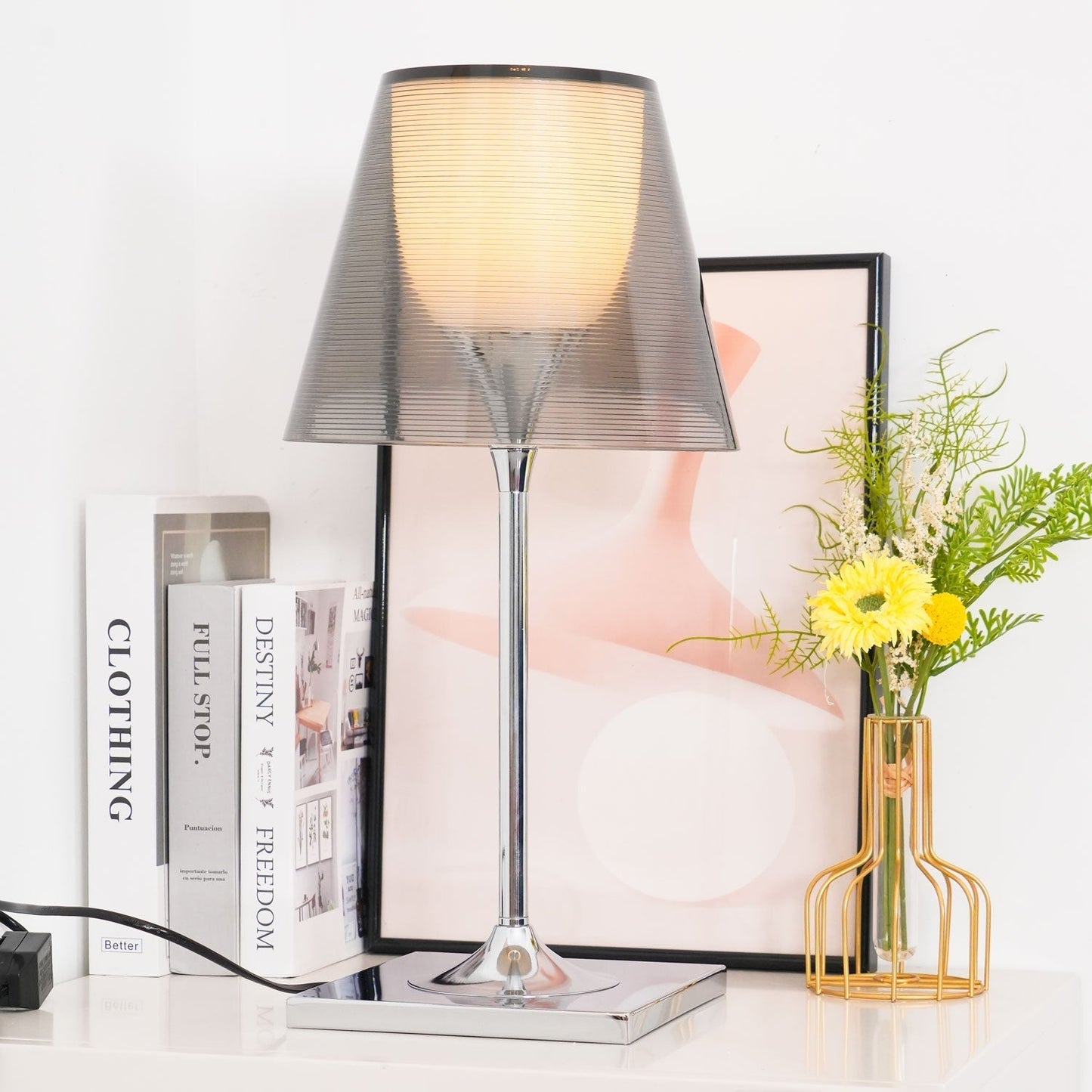 Chrome Prism Table Lamp ? 9.4″ x H 18.3″ / Dia 24cm x H 46.5cm / Smoke grey / US Plug Table lamp