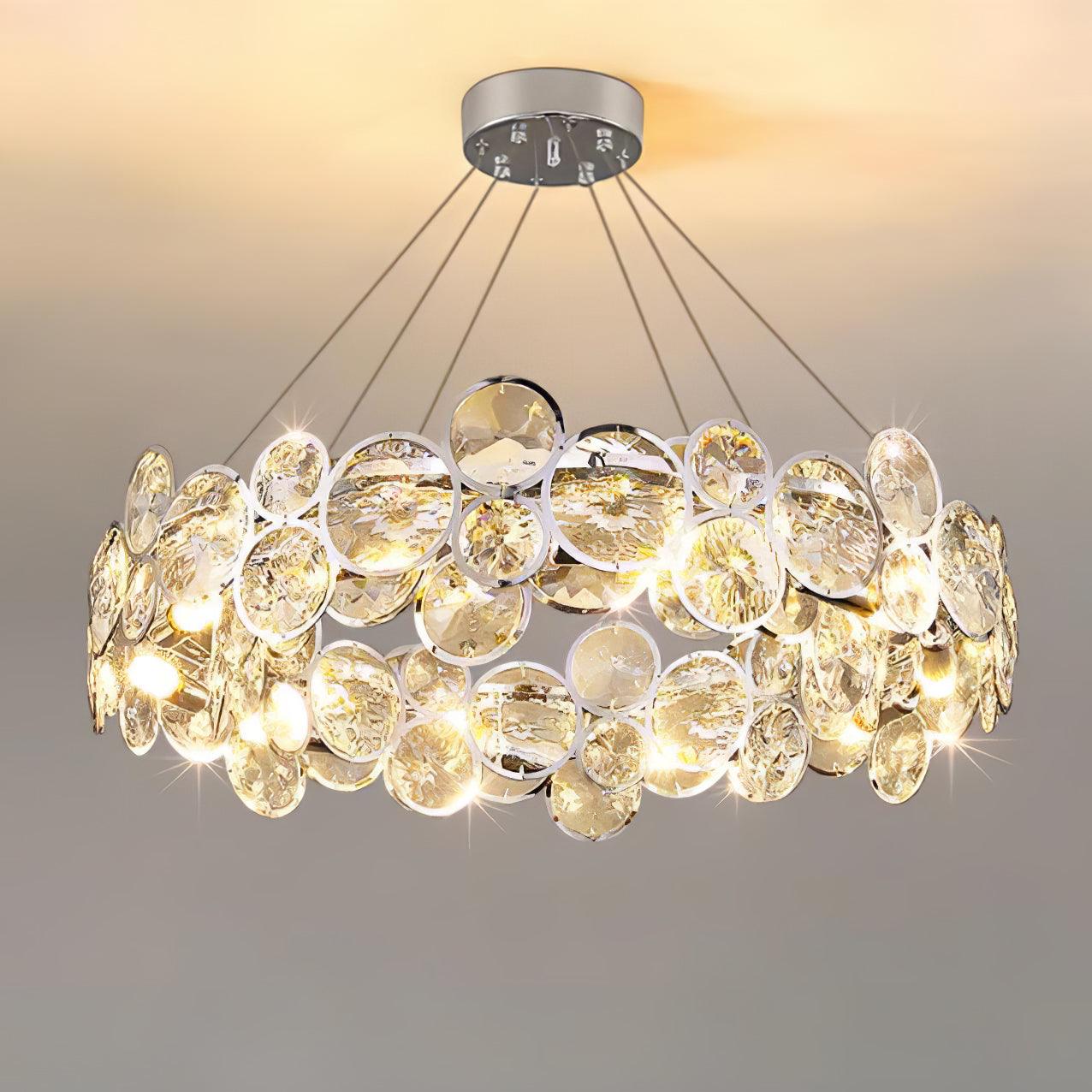 Chrome Round Crystal Chandelier ? 39.4″ x H 7.5″ / Dia 100cm x H 19cm / Chrome & Clear crystal Pendant light