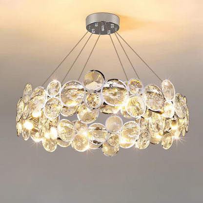 Chrome Round Crystal Chandelier ? 39.4″ x H 7.5″ / Dia 100cm x H 19cm / Chrome & Clear crystal Pendant light