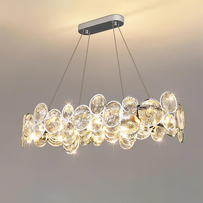 Chrome Round Crystal Chandelier L 35.4″ x W 13.8″ x H 7.5″ / L 90cm x W 35cm x H 19cm / Chrome & Clear crystal Pendant