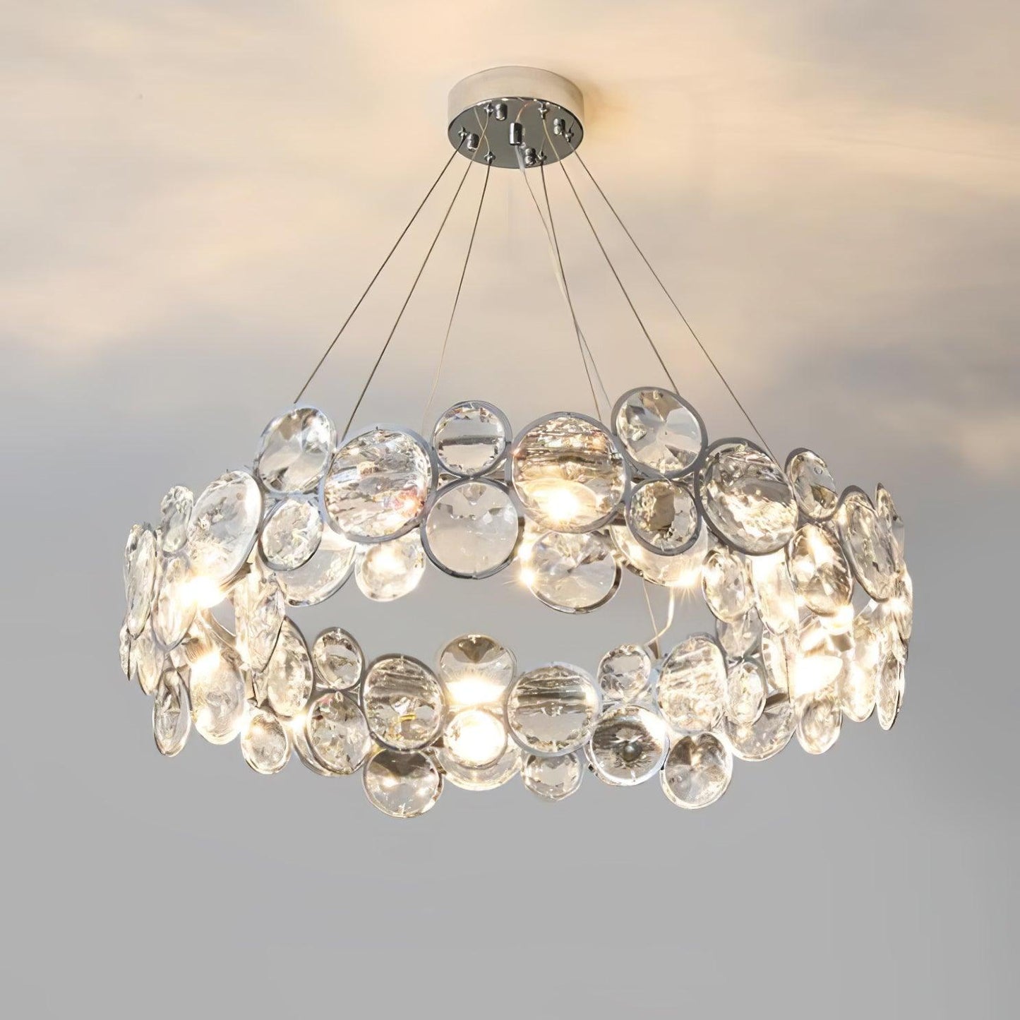 Chrome Round Crystal Chandelier ? 31.5″ x H 7.5″ / Dia 80cm x H 19cm / Chrome & Clear crystal Pendant light