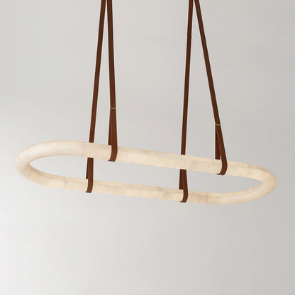 Circle Alabaster Chandelier L 23.6″ x W 9.8″ x H 3.1″ / L 60cm x W 25cm x H 8cm / Brown & White / Warm Light Chandelier