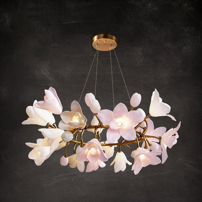 Circular Blossom Chandelier ? 23.6″ x H 15.7″ / Dia 60cm x H 40cm / Brass & Pink Chandelier