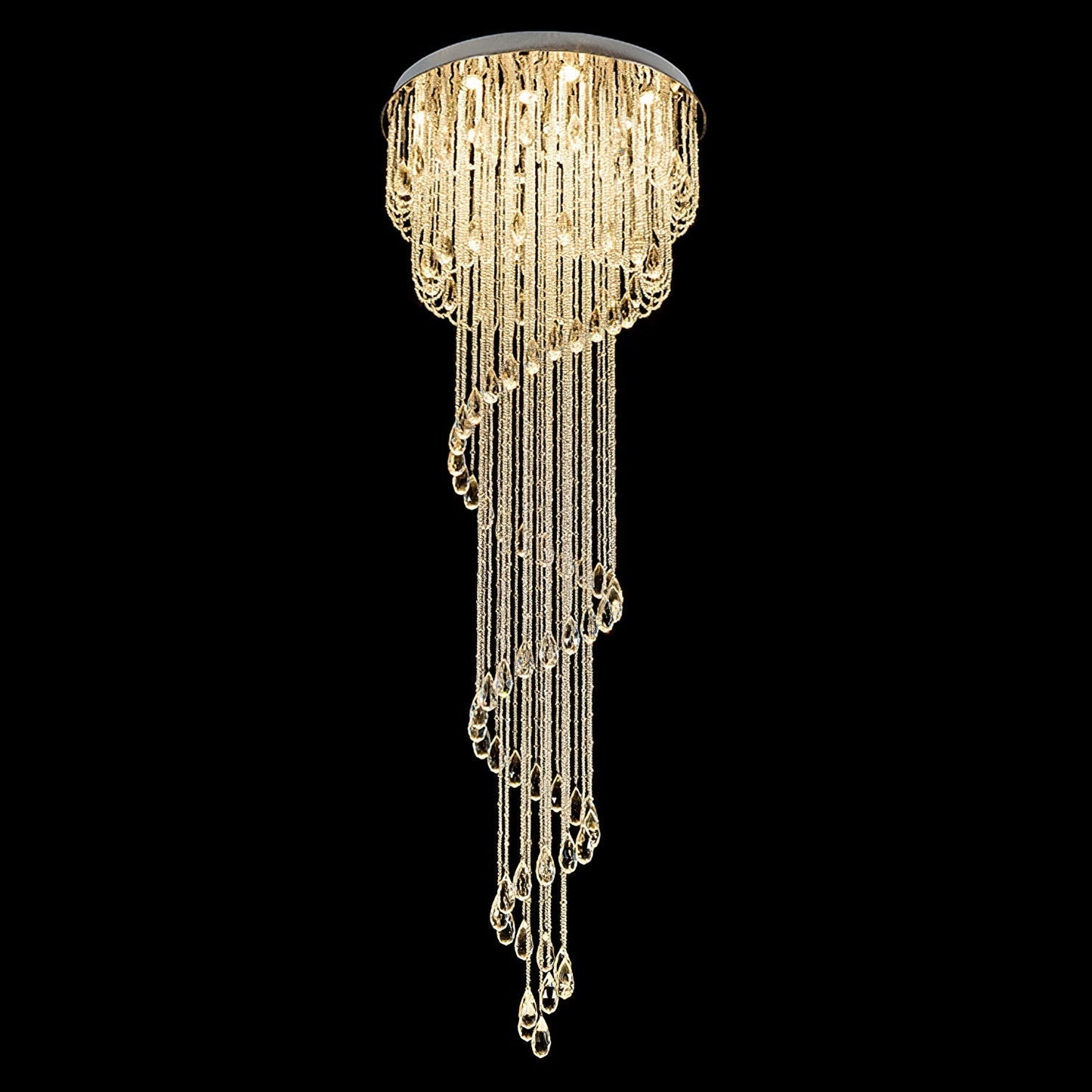 Classic Symphony Spiral Chandelier Dia 15.7″ x H 47.2″ / Dia 40cm x H 120cm / Chrome + Clear / Warm Light Chandelier
