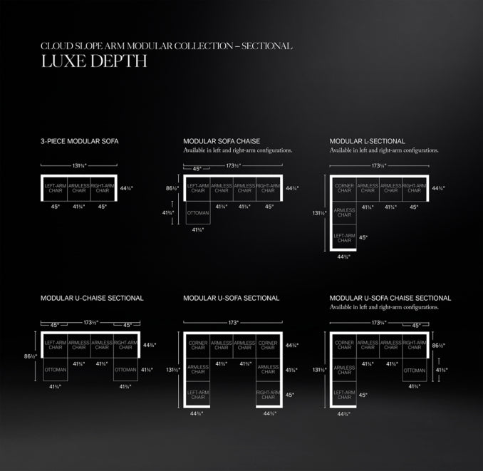 Cloud Modular Slope Arm 3-Piece Sofa