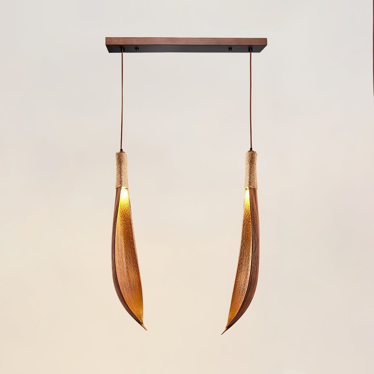 Cocoa Leaf Pendant Lamp 2 Heads L 23.6″ x H 25.6″ / L 60cm x H 65cm / Nature Cocoa Pendant light