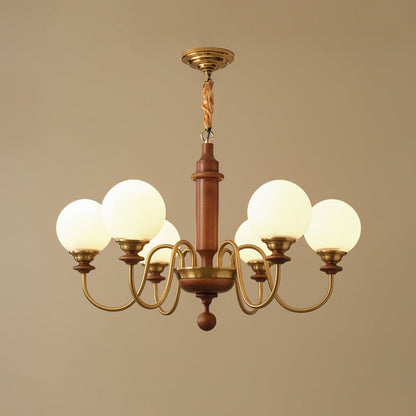Colonial Grace Chandelier 6 Heads Dia 79cm x H 49cm / Dia 31.1″ x H 19.3″ / Walnut Color & Gold Chandelier