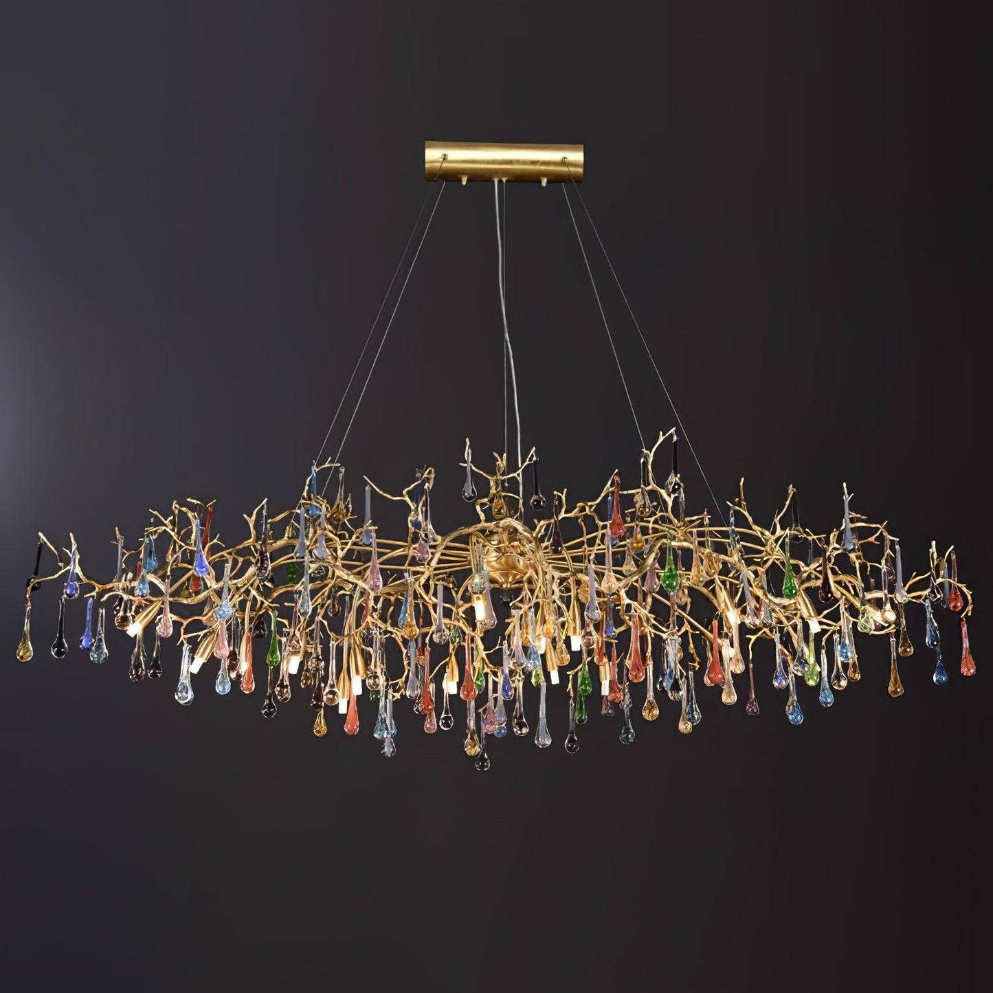 Colorful Raindrop Brass Branch Chandelier Dia 59.1″ x W 35.4″ x H 25.6″ / Dia 150cm x W 90cm x H 65cm (G9 bulbs x 14)