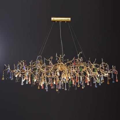 Colorful Raindrop Brass Branch Chandelier Dia 59.1″ x W 35.4″ x H 25.6″ / Dia 150cm x W 90cm x H 65cm (G9 bulbs x 14)