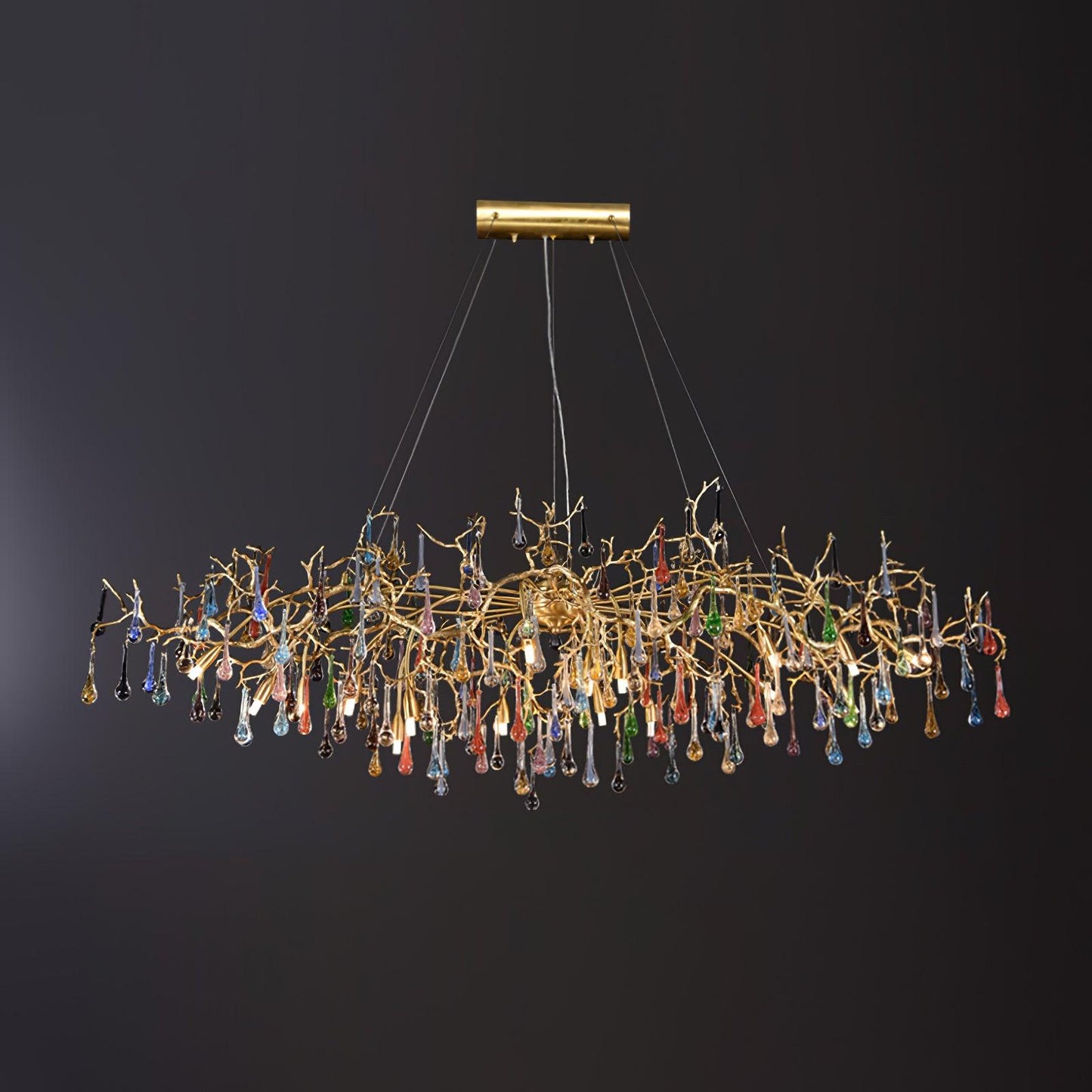 Colorful Raindrop Brass Branch Chandelier Dia 49.2″ x W 27.6″ x H 25.6″ / Dia 125cm x W 70cm x H 65cm (G9 bulbs x 12)