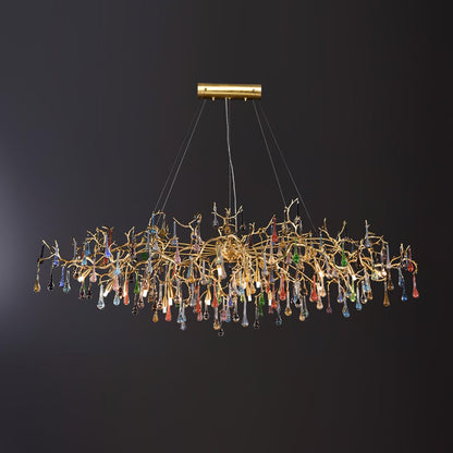 Colorful Raindrop Brass Branch Chandelier Dia 49.2″ x W 27.6″ x H 25.6″ / Dia 125cm x W 70cm x H 65cm (G9 bulbs x 12)