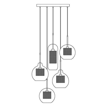 Combined Chiswick Glass Pendant Light 5 Heads Dia 19.7″ x H 59.1″ / Dia 50cm x H 150cm / Silver / Clear Pendant light