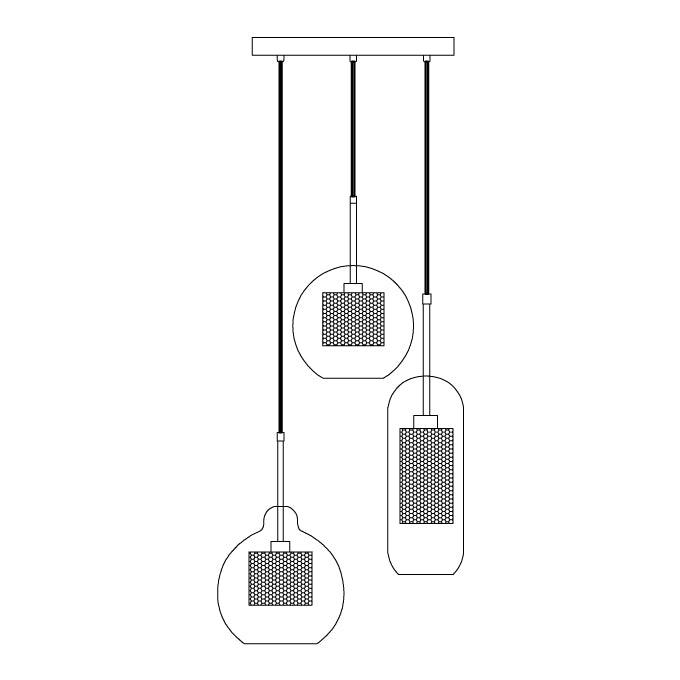 Combined Chiswick Glass Pendant Light 3 Heads Dia 15.7″ x H 59.1″ / Dia 40cm x H 150cm / Silver / Clear Pendant light