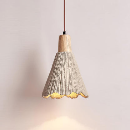 Concrete Pleated Pendant Lamp Dia 6.3″ x H 8.3″ / Dia 16cm x H 21cm / Nature wood color & Grey concrete Pendant light