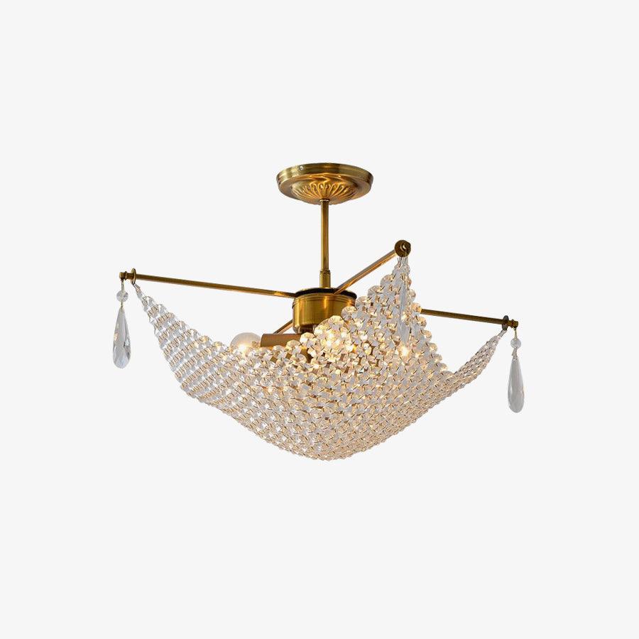 Corona Chandelier 4 heads Φ 21.7″ x H 11.8″ / Dia 55cm x H 30cm / Copper plating + Clear Chandelier