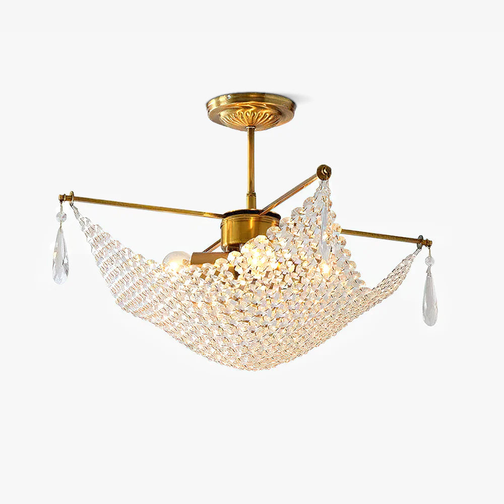 Corona Chandelier 4 heads Φ 21.7″ x H 11.8″ / Dia 55cm x H 30cm / Copper plating + Clear Chandelier