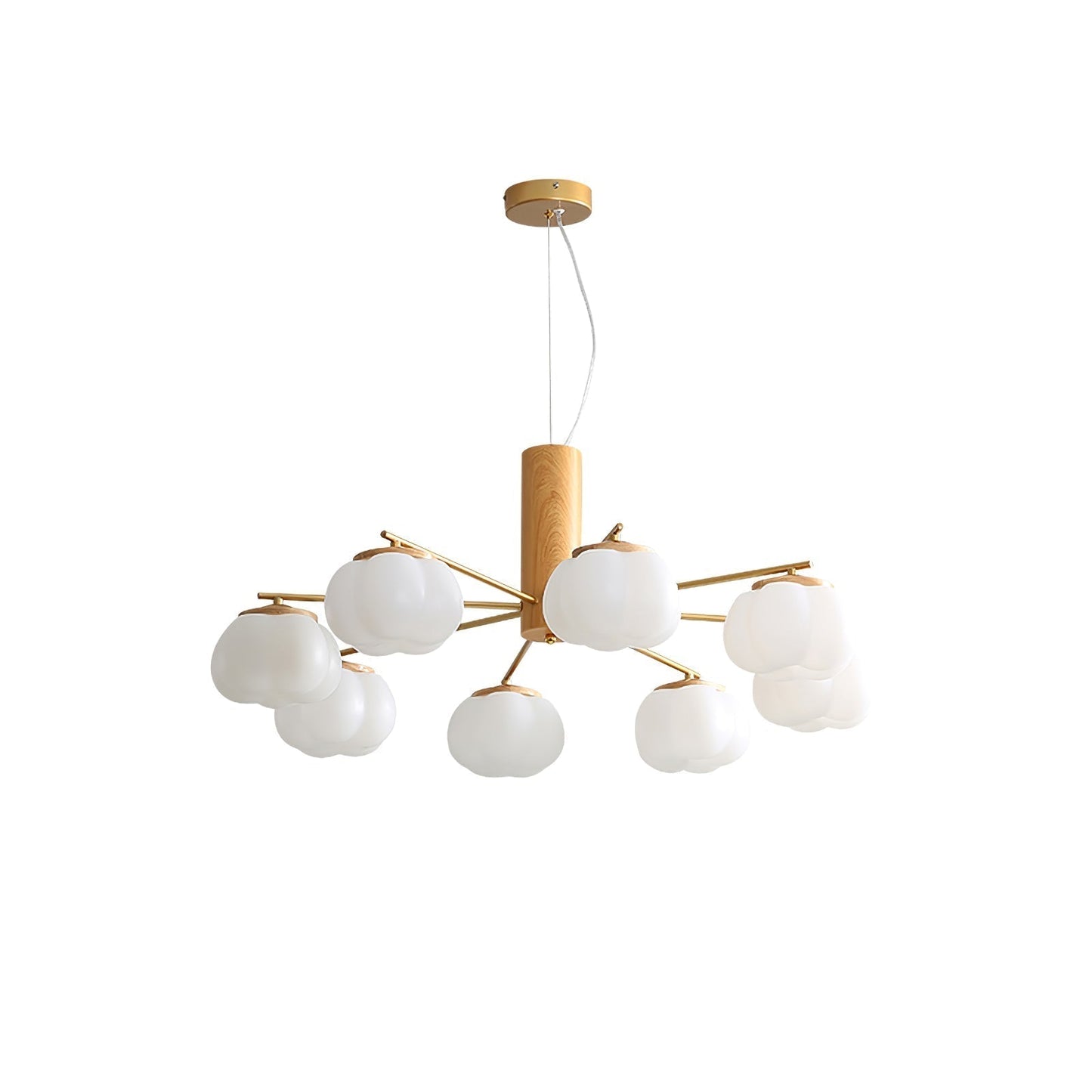 Cotton Balls Chandelier 8 Lamps ? 34.6″ x H 14.2″ / Dia 88cm x H 36cm / Gold & Wood color & White Chandelier