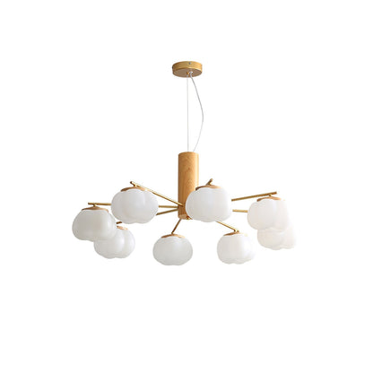 Cotton Balls Chandelier 8 Lamps ? 34.6″ x H 14.2″ / Dia 88cm x H 36cm / Gold & Wood color & White Chandelier