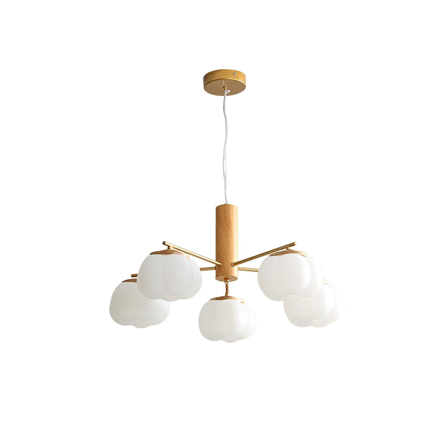 Cotton Balls Chandelier 5 Lamps ? 24.8″ x H 12.2″ / Dia 63cm x H 31cm / Gold & Wood color & White Chandelier