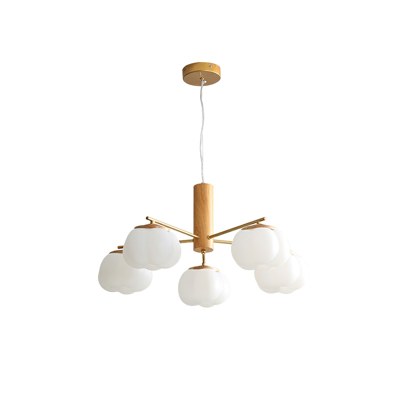 Cotton Balls Chandelier 5 Lamps ? 24.8″ x H 12.2″ / Dia 63cm x H 31cm / Gold & Wood color & White Chandelier