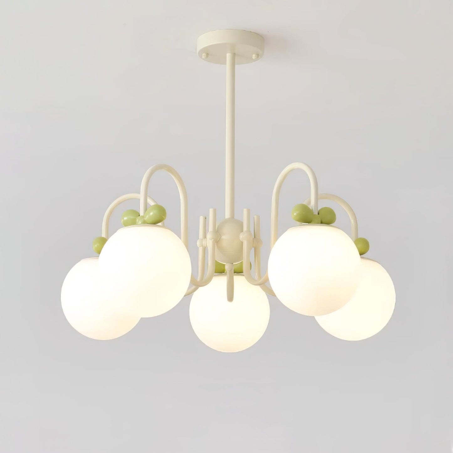 Cream Cherry Chandelier 5 heads ? 24.8″ x H 15.4″ / Dia 63cm x H 39cm / Creamy & White glass Chandelier