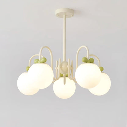 Cream Cherry Chandelier 5 heads ? 24.8″ x H 15.4″ / Dia 63cm x H 39cm / Creamy & White glass Chandelier