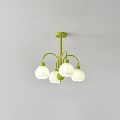 Cream Pumpkin Ball Chandelier 4 heads Dia 20.4″ x H 22.8″ / Dia 52cm x H 58cm / Green & White Chandelier