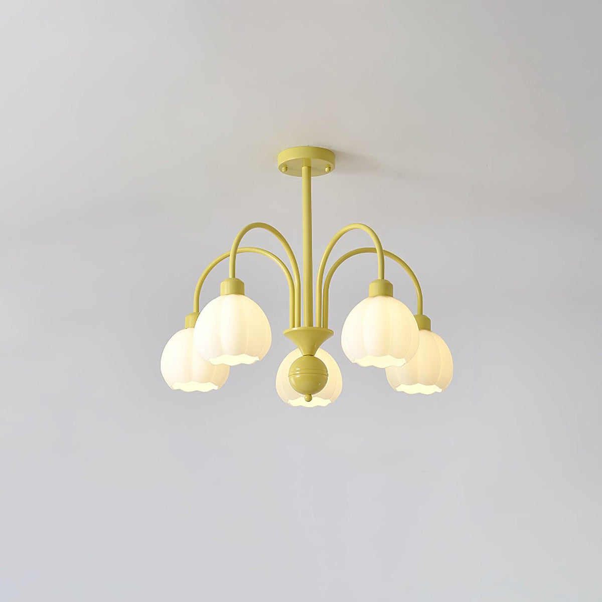Cream Pumpkin Ball Chandelier 5 heads Dia 24.4″ x H 22.8″ / Dia 62cm x H 58cm / Creamy yellow & White Chandelier