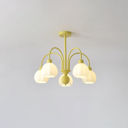 Cream Pumpkin Ball Chandelier 5 heads Dia 24.4″ x H 22.8″ / Dia 62cm x H 58cm / Creamy yellow & White Chandelier