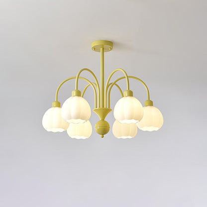 Cream Pumpkin Ball Chandelier 6 heads ? 24.4″ x H 22.8″ / Dia 62cm x H 58cm / Creamy yellow & White Chandelier