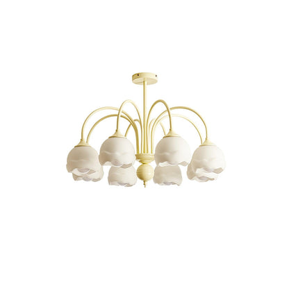 Creamy Glass Chandelier 8 heads ? 31.5″ x H 21.3″ / Dia 80cm x H 54cm / Creamy & White glass Chandelier