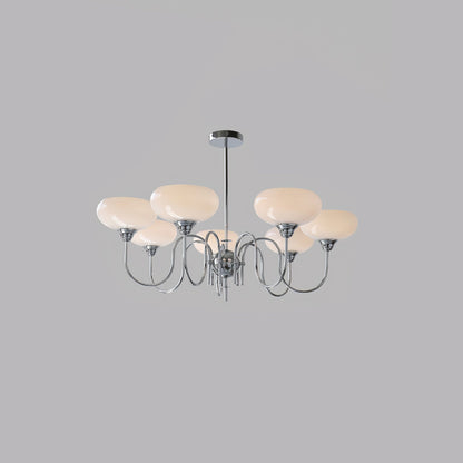 Creamy Persimmon Chandelier 7 Lamps Dia 35.4″ x H 20.5″ / Dia 90cm x H 52cm / Chrome & Milk white Chandelier