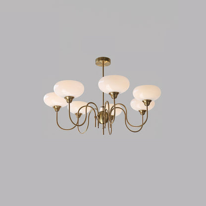 Creamy Persimmon Chandelier 7 Lamps Dia 35.4″ x H 20.5″ / Dia 90cm x H 52cm / Gold & Milk white Chandelier