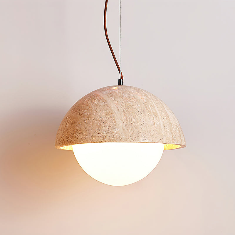 Crescent Glow Pendant Lamp Model B: Dia 13.8″ x H 9.8″ / Yellow Travertine pendant Lamp