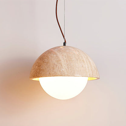Crescent Glow Pendant Lamp Model B: Dia 13.8″ x H 9.8″ / Yellow Travertine pendant Lamp