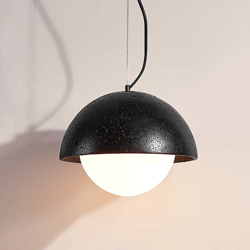 Crescent Glow Pendant Lamp Model B: Dia 13.8″ x H 9.8″ / Black Travertine pendant Lamp