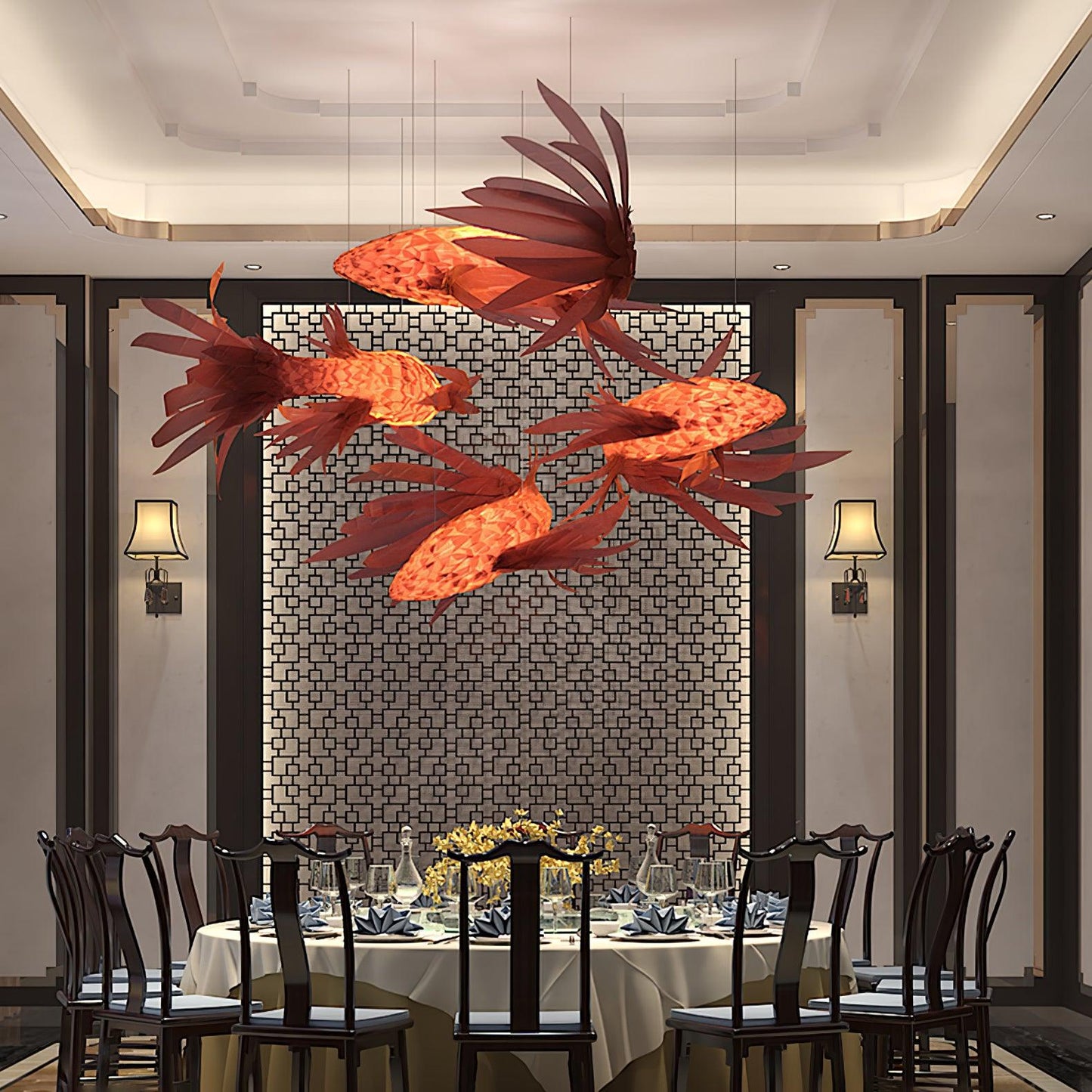 Crimson Swirl Koi Chandelier Chandelier