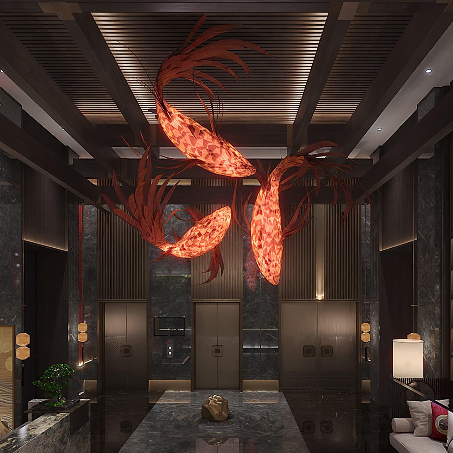 Crimson Swirl Koi Chandelier Chandelier