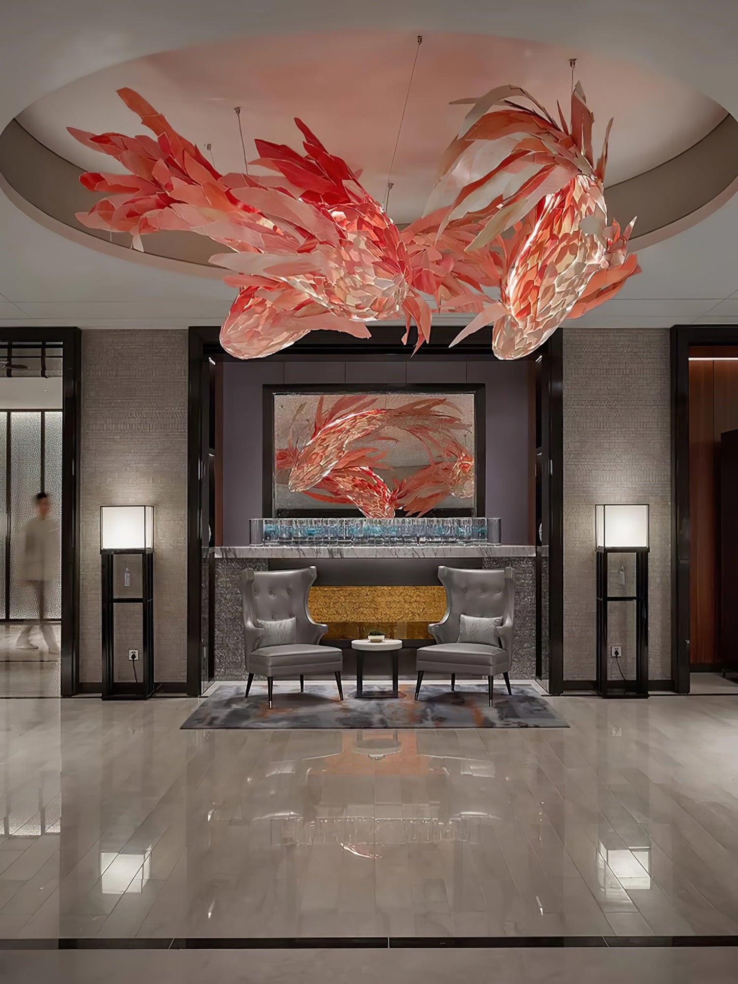 Crimson Swirl Koi Chandelier Chandelier